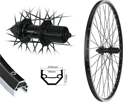 Produktbild von Bärwinkels Hinterrad 26 Zoll MTB Shimano Industielager schwarz 8,-9,-10 fach V-Brake 559-19 Laufrad