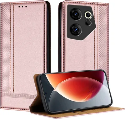 Produktbild von Handyhülle für Tecno Camon 20 Premier Leder Flip Klappbare Schutzhülle mit Standfunktion Pink