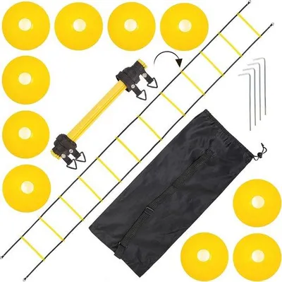 Productafbeelding van Famanu Trainingsset: Snelheidsladder met draagtas - 6 meter coördinatieladder, kegels en pennen