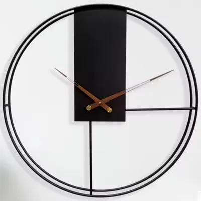 Produktbild von HSXL – Große minimalistische Wanduhr aus schwarzem Metall – 60 cm – schwarze Uhr mit Holzzeigern