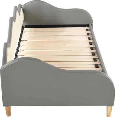Produktbild von MODFU Schlafsofas Tagesbett 90x190/180x190cm mit LED-Beleuchtung, Polsterbett Daybett mit Lattenrost und Armlehnen, Polsterbett Kinderbett Sofabett Kunstleder, Grau(Ohne Matratze)