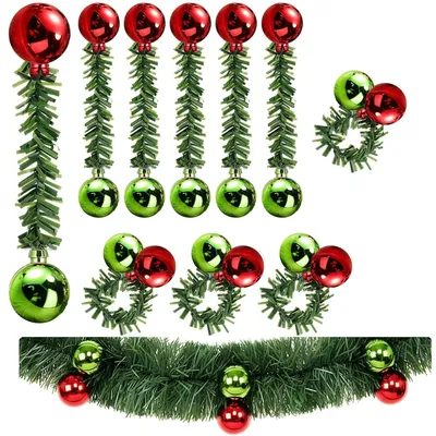 Deko-Bänder mit Weihnachtskugeln, 15 cm, 10 Stück, rot/grün