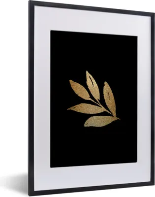 Produktbild von MuchoWow® MuchoWow® Gerahmtes Poster Blatt - Gold - Zweig 30x40 cm - Poster mit zchwarzem Bilderrahmen - Wandposter Schlafzimmer