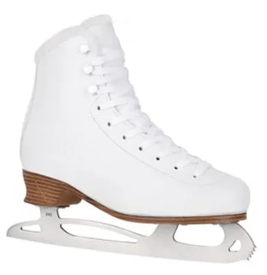 A white figure skate on a white background.