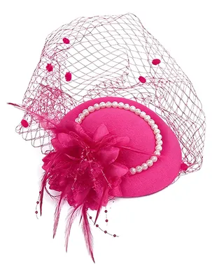 Produktbild von Damen-Fascinator-Hut mit Federn, Netzstoff und Imitationsperlen, Pillbox-Hut, kleiner Zylinder, Haaraccessoire für Alltag und Party