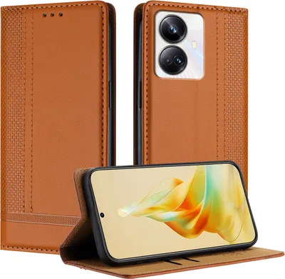 Produktbild von Handyhülle für Realme 10 Pro+ Leder Flip Klappbare Schutzhülle mit Standfunktion Braun