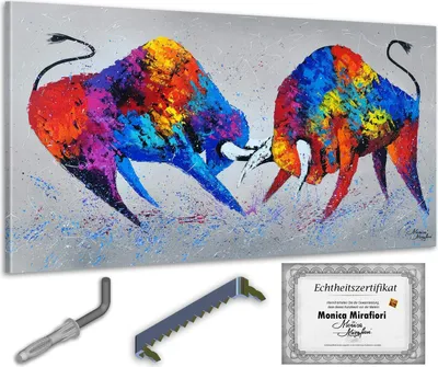 Immagine prodotto di Monica Mirafiori I 100% DIPINTO A MANO I Quadro "Tori" 140x70cm | Quadro dipinto a mano | Quadro acrilico | Quadro acrilico molto grande I Quadri d'arte moderna I Quadri d'arte
