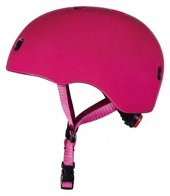 Immagine prodotto di Micro Casco da bici monopattino color lampone lucido con fibbia magnetica luce LED, taglia M
