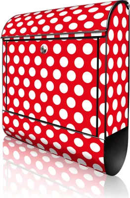 Produktbild von banjado Design Briefkasten Stahl schwarz mit Zeitungsfach pulverbeschichtet "Punkte Rot" 38x46x12,5cm & 2 Schlüssel - Postkasten A4 Einwurf inkl. Montagematerial [BK 10588]