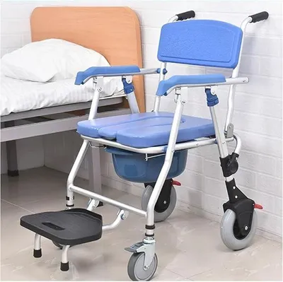 Produktbild von Duschrollstuhl-Toilettenstuhl Faltbarer für Senioren mit Rollen, Toilettenrollstuhl, Dusch Toilettenstuhl Fahrbar mit Gummirollen & Urineimer, Tragfähigkeit 120kg für Patienten Behinderte