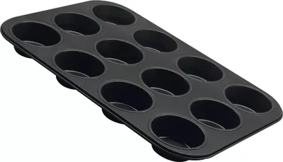 Produktbild von Zenker 12er-Muffinform Ø 7 cm BLACK METALLIC, Muffinbackform aus Stahlblech, Backblech mit Antihaftbeschichtung (Farbe: Schwarz Metallic)