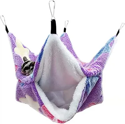 Image de Hamac à deux couches pour petits animaux, idéal pour les furets, les rats, les opossums et autres petits animaux, couleur : violet.