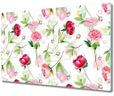 Produktbild von Glas Schneidebrett Herdabdeckplatten Schneideplatten - 80x52 cm - Rose Pfingstrose