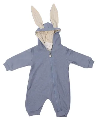 Produktbild von Baby-Overall mit Klappe, Ohren und Reißverschluss, weiche Baumwolle, einteiliges Outfit für den Winter, Blau, Größe 59