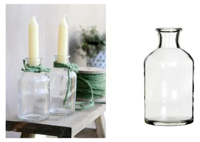 Produktbild von Kleine Glasvasen 2er-Set H 12 cm, Ø 7 cm | Kerzenhalter für Dinner-Kerzen | Vintage-Design | Hochzeitsdekoration | Ideal für Trockenblumen im Glas mit Kerzen | Flaschenkerzenhalter