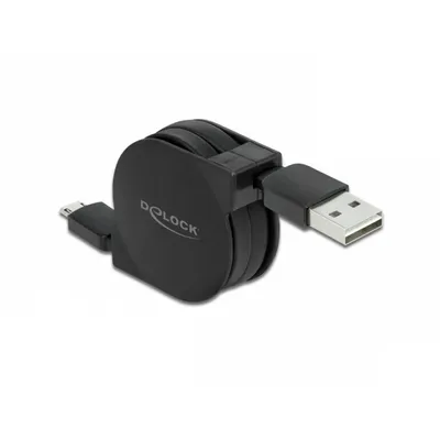 Produktbild von DeLOCK Aufrollkabel EASY-USB 2.0 Typ-A zu EASY-USB 2.0 Typ Micro-B schwarz, 1 m, USB A, Micro-USB B, Schwarz