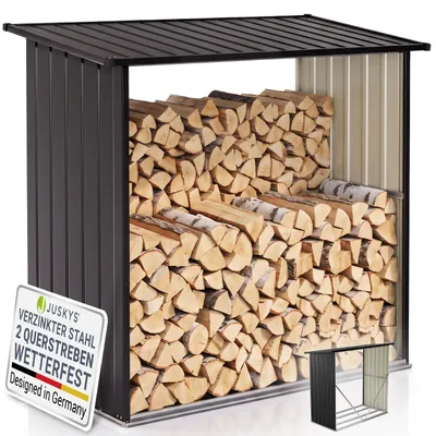 Produktbild von Juskys Holzunterstand Enno für Brennholz außen - Kaminholzregal aus Stahl - Unterstand für Kaminholz aus Metall in Anthrazit - Brennholzregal