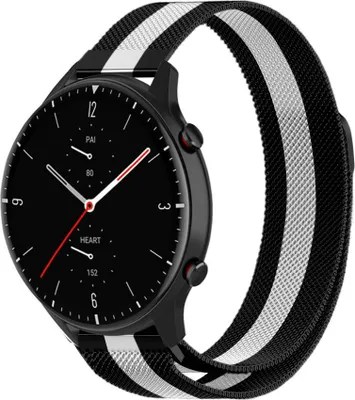 Produktbild von Strap-it Milanese Armband - Kompatibel mit Amazfit GTR 2 Armband Ersatzarmband Edelstahl - Armband mit Magnetverschluss - Hochwertiges Material - für Smartwatch 22mm Armband Schwarz / Weiß