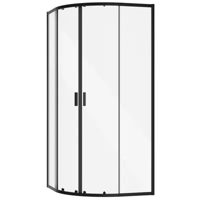 Produktbild von ECOLAM Duschkabine + Duschwanne Zarya 90x90 cm Viertelkreis R 55 Duschtasse Dusche schwarz black Stein Effekt Siphon SET