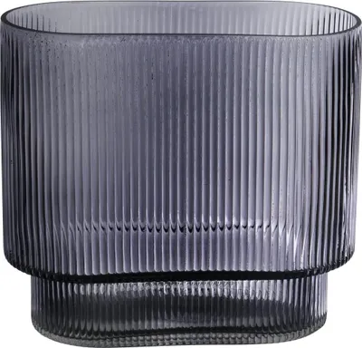 Produktbild von INNA-Glas Ovale Glas Tischvase Maricel mit Rillen, grau-klar, 18x10x20 cm - Deko Vase