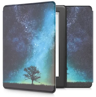 Produktbild von kwmobile Schutzhülle für Kobo Glo HD / Touch 2.0 Hülle - eReader Flip Case mit Auto Sleep Funktion - Galaxie Baum Wiese mit Blau Grau Schwarz