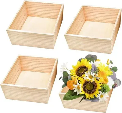 Produktbild von Famanu Aufbewahrungsboxen Set aus 4 unbehandelten Holzboxen - 15 x 15 x 6 cm