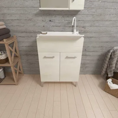 Immagine prodotto di Mobile lavanderia con lavatoio cm60 con ante quercia bianco | Pratico
