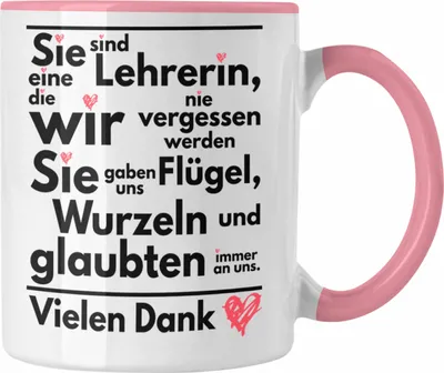 Produktbild von Trendation - Abschiedsgeschenk Lehrerin Tasse Geschenk zum Abschied Klassenlehrerin Beste Lehrerin Geschenkidee Danke (Rosa)