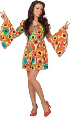Produktbild von L3201152-46 große Blume gelb Damen Hippie Kleid-Kostüm Gr.46