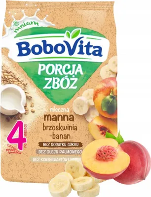 Obrázok produktu pre Bobovita krupicová kaša s banánmi a broskyňami pre deti od 4 mesiacov, 210 g