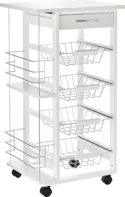 Obrázek produktu pro Kuchyňský vozík - Servírovací vozík - 5 úrovní - Zásuvka - Boční police - Vyjímatelné kovové koše - 47 x 37 x 83 cm - Bílá