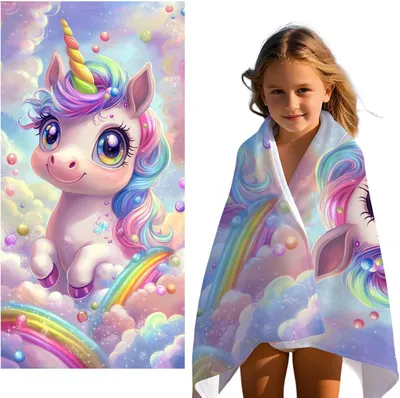Imagen del producto de Toalla de playa con diseño de unicornio, que no se moja con arena, de secado rápido, de microfibra, de 70x140 cm, para niños