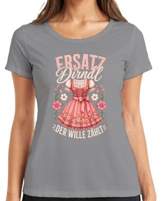 Productafbeelding van Alternatief Dirndl, "De wil telt", , traditionele lederen broek, Beieren, dames T-shirt, grijs, maat XL