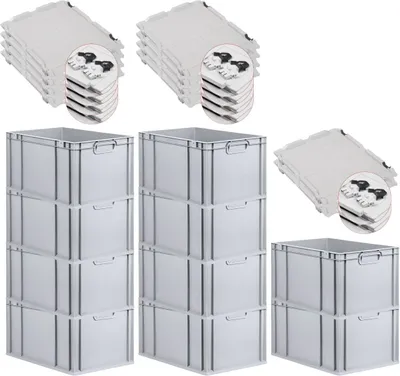 Produktbild von SuperSparSet 10x Eurobox NextGen Economy mit Scharnierdeckel und schwarzen Schiebeschnappverschlüssen | Griffe geschlossen | HxBxT 32x40x60cm | 65 Liter | Eurobehälter, Transportbox, Transportbehälter, Stapelbehälter