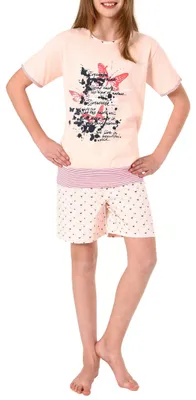 Produktbild von Mädchen Shorty Pyjama Schlafanzug kurzarm mit Schmetterlingen als Motiv - 63009 ; rosa , 128