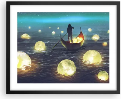 Produktbild von Gerahmtes Poster - Schwarzer Rahmen - Boot Wasser Märchen - 50x40 cm - Wand Bild - Wanddeko - Wandbilder - Kunstposter - Wandposter - Bilderrahmen - Bilder - Kunstdruck - Wandbild - P2BAA50x40-4002