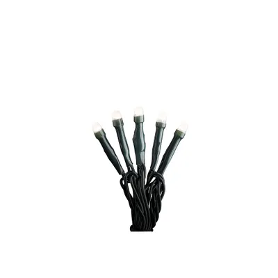 Produktbild von Konstsmide 6343-120 Micro LED Lichterkette, gefrostet, verschweißt, 50 warm weiße Dioden, 30V Innentrafo, dunkelgrünes Kabel