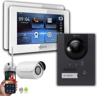 Produktbild von 2-Draht BUS Gegensprechanlage | Anthrazit 2x Monitore 1x IP-Kamera : 7 Zoll Weiß : Unterputzdose Monitor Farbe: 7 Zoll Weiß Montage: Unterputzdose