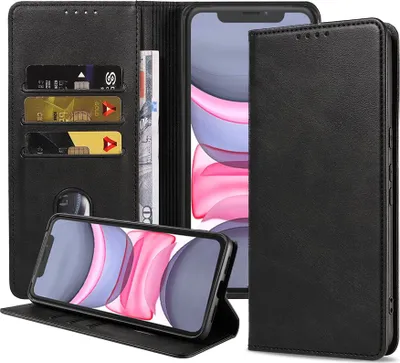 Produktbild von Smartphonica iPhone 11 Kunstledertasche  mit Magnetverschluss und Kartenhaltern Buchhülle - Schwarz