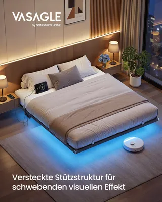 Produktbild von VASAGLE Bettgestell 160 x 200 cm mit LED-Beleuchtung, USB-C-Anschluss, Steckdosenleiste, Schlafzimmer, trägt bis 500 kg, schwarz