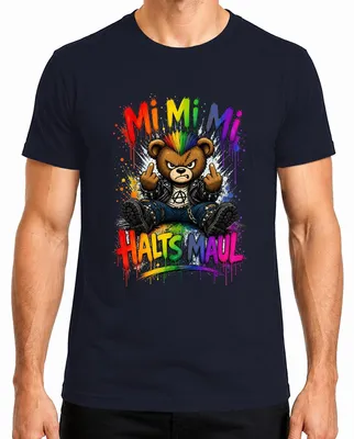 Imagen del producto de Camiseta para hombre, diseño "Mi Mi Mi Halts Maul Bär Punk Rocker Statement", color azul marino, talla XL