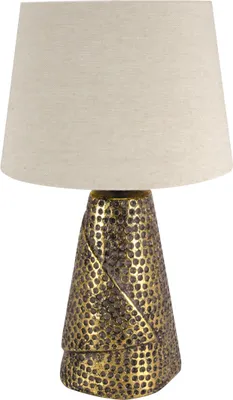 Produktbild von Tischlampe Keramik Stoff 39 cm hoch in Gold Beige E27 rund Modern Keramiklampe