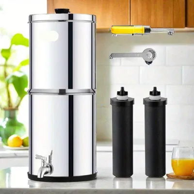 Imagen del producto de Sistema de filtración de agua para encimera: sistema de agua potable de acero inoxidable con doble filtración y depósito de 15 litros