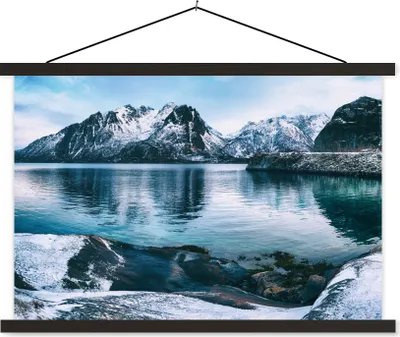 Produktbild von MuchoWow® Textilposter Winter - See - Schnee 150x100 cm mit schwarzem Rahmen - Schlafzimmer