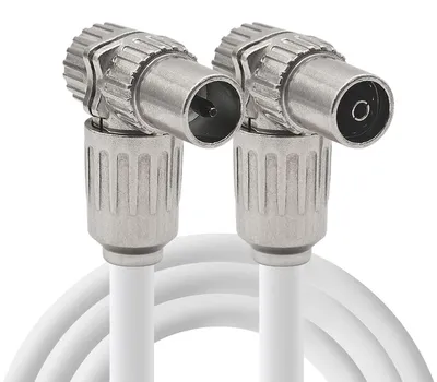 Produktbild von Koaxialkabel 1 Meter - Winkelstecker/Winkelbuchse - Weiß - Handgef.