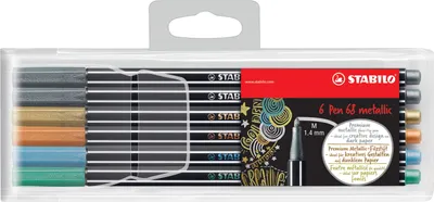 Produktbild von Premium-Filzstift - STABILO Pen 68 metallic - 6er Pack - 2x Silber, je 1x Gold, Kupfer, metallic Blau, metallic Grün