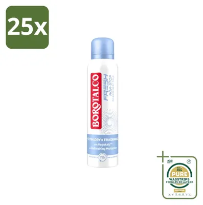 Image de 25 sprays déodorants Borotalco Fresh Non-Stop - 150 ml - Pack économique - 25 pièces