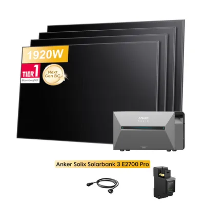 Produktbild von Powerness® Balkonkraftwerk mit Speicher, Anker SOLIX Solarbank 3 E2700 Pro Speicher mit 4x480W Bifaziale Solarmodule (1920W) & Anker Smart Meter