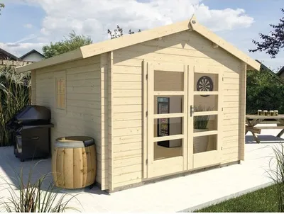 Produktbild von Gartenhaus weka Man Cave Man´s Friend mit Fußboden inkl. Holztheke 380 x 410 cm natur