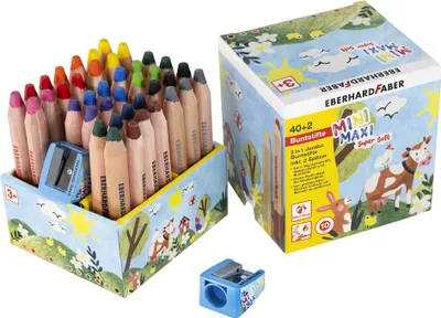 Image de EBERHARD FABER 518940 EBERHARD FABER Crayons de couleur 3 en 1 Jumbo MINI MAXI, boîte de 40